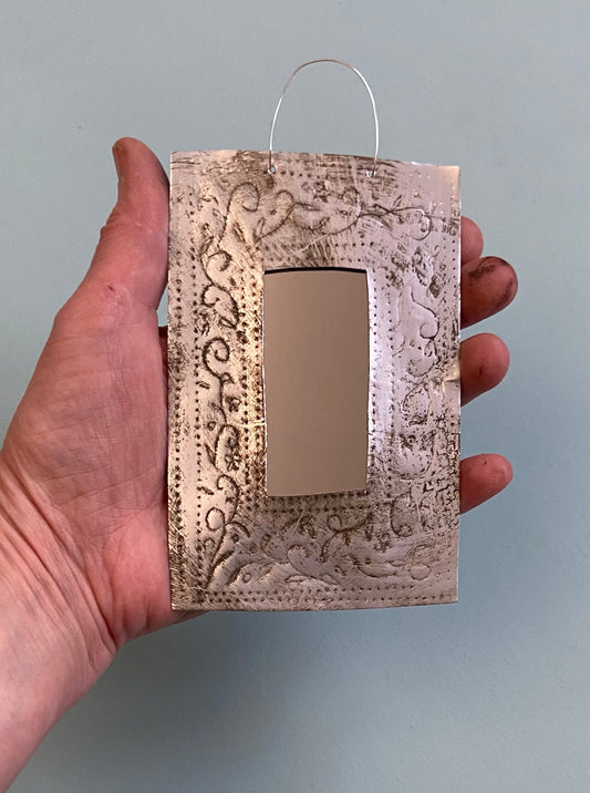 Little oblong mirror, recycled metal. - (please read description!)