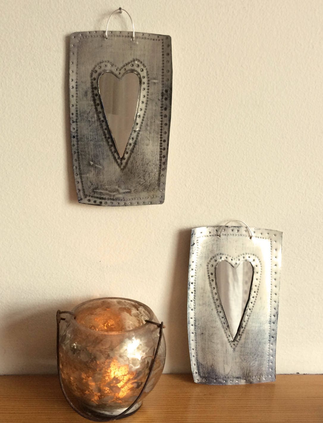 Small recycled tin heart mirror, handmade (please read the full description!)