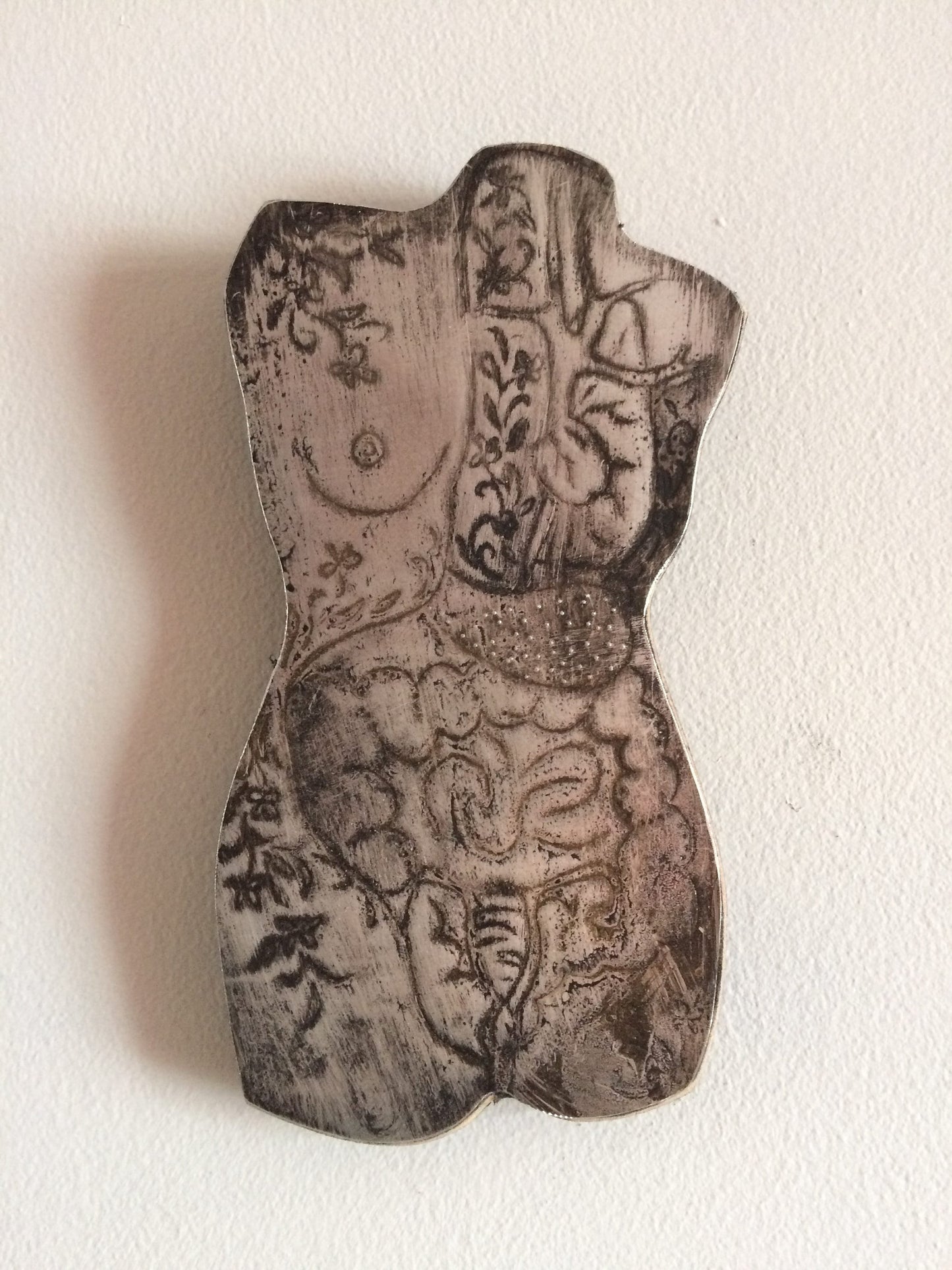 Etched Metal Human Torso Art, Recycled Aluminum Anatomy Decor