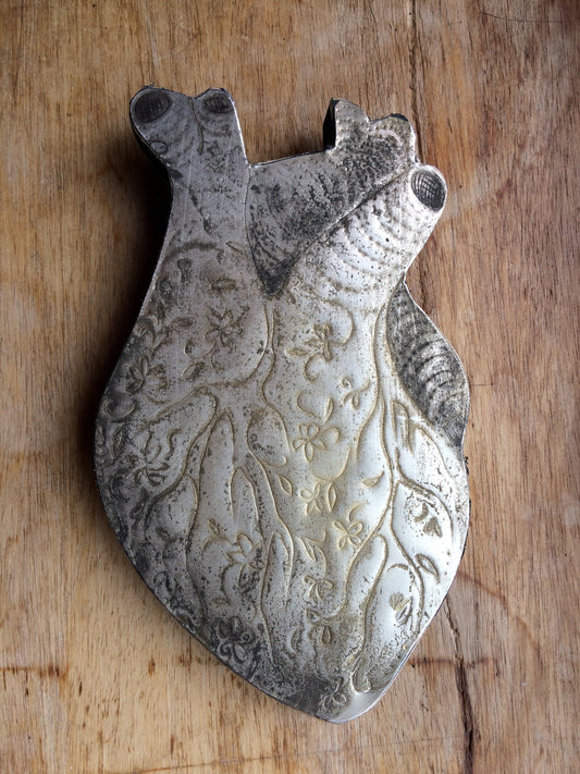 Anatomical heart, engraved flowers - (please read full description!)