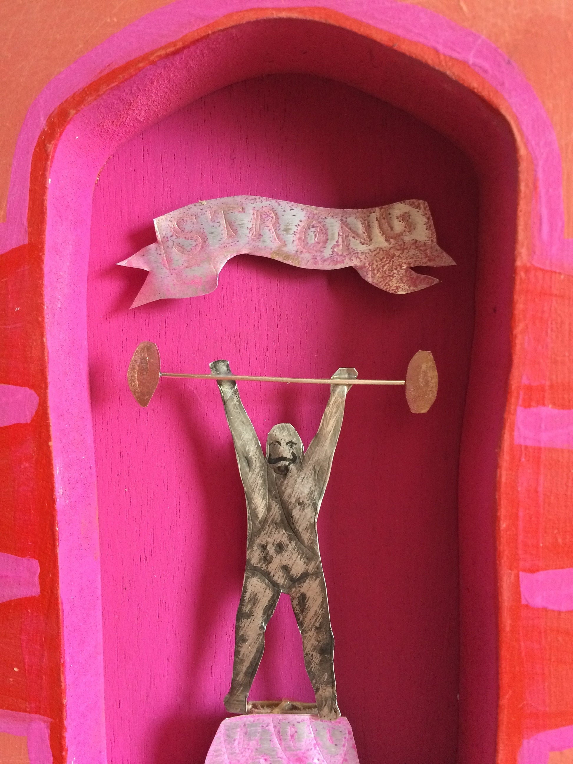 Hand-Painted Strongman Wood Art – Circus Reclaimed Wood Decor