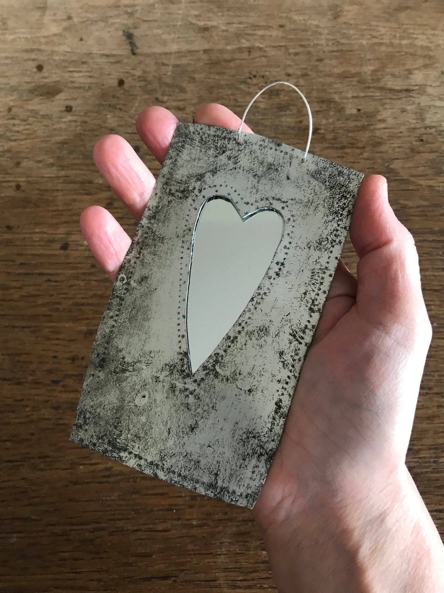 Small recycled tin heart mirror, handmade (please read the full description!)