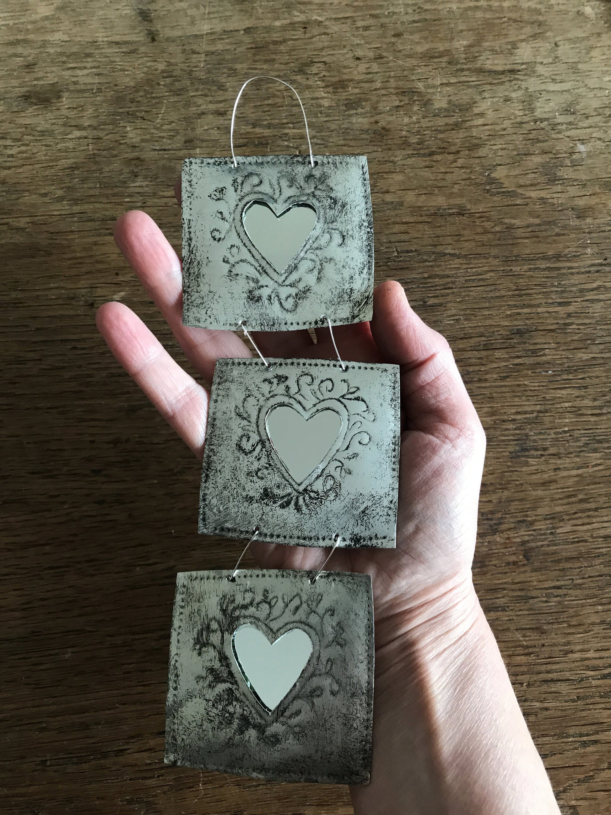 Small triple heart mirror,recycled metal (please read the full description!)