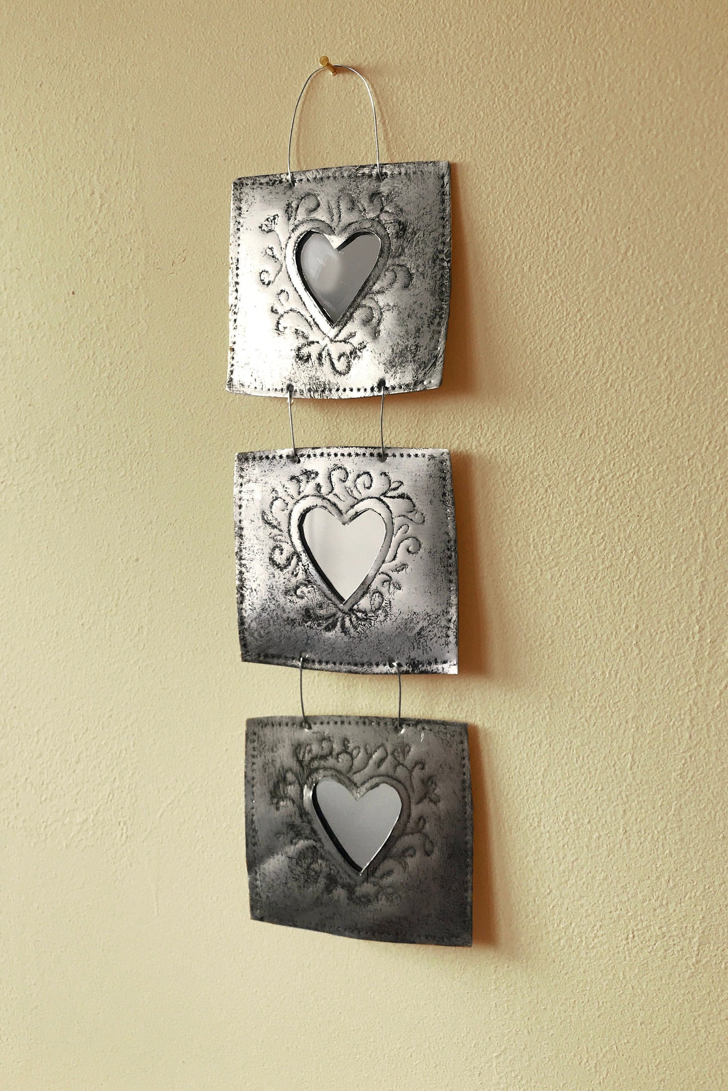 Small triple heart mirror,recycled metal (please read the full description!)