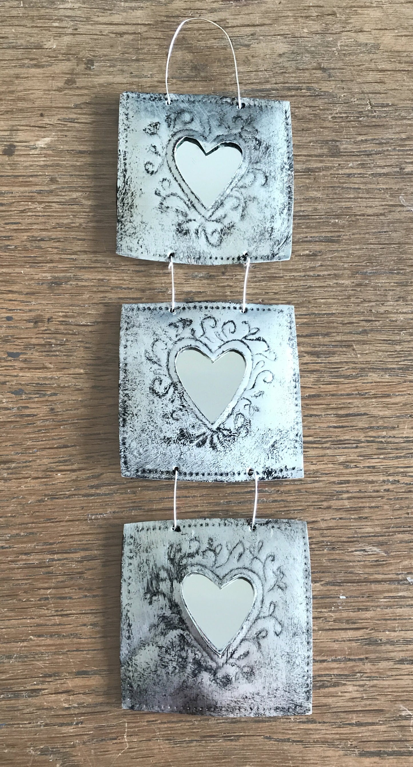 Small triple heart mirror,recycled metal (please read the full description!)