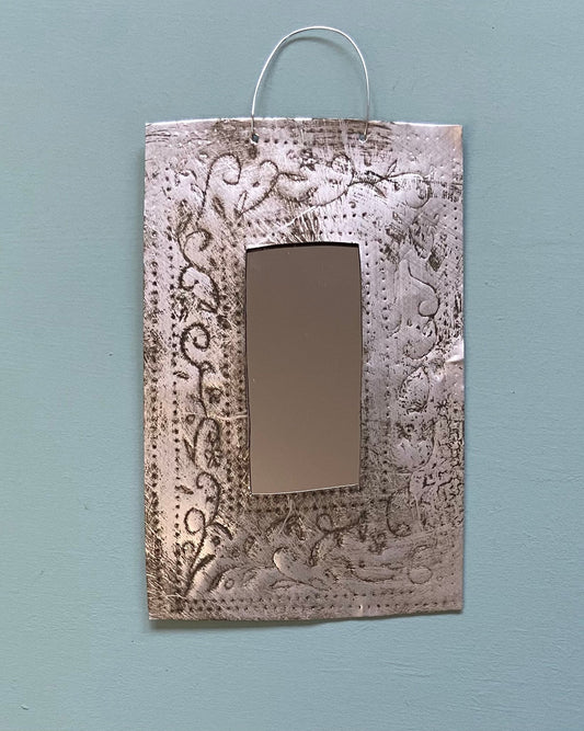 Little oblong mirror, recycled metal. - (please read description!)