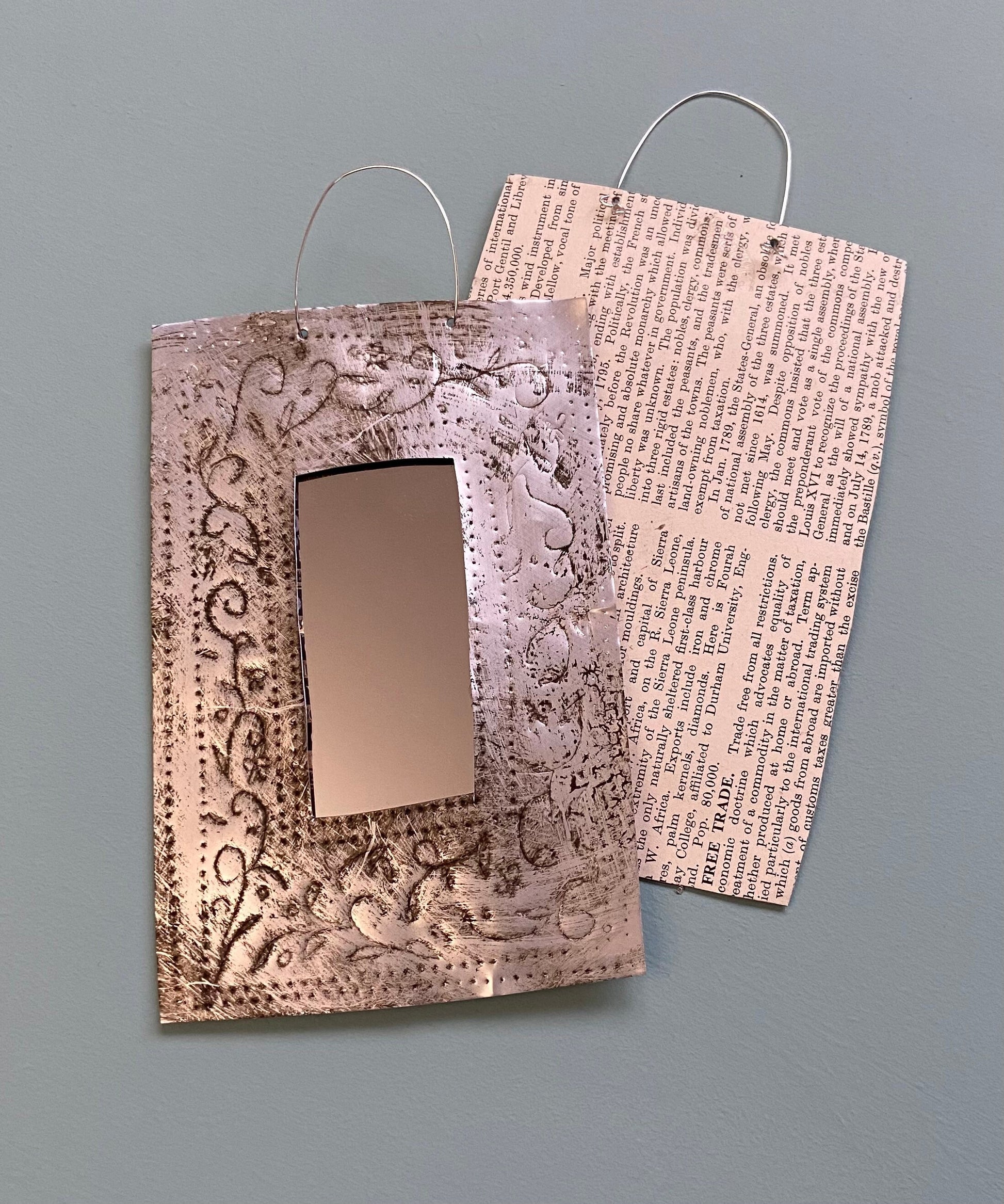 Little oblong mirror, recycled metal. - (please read description!)