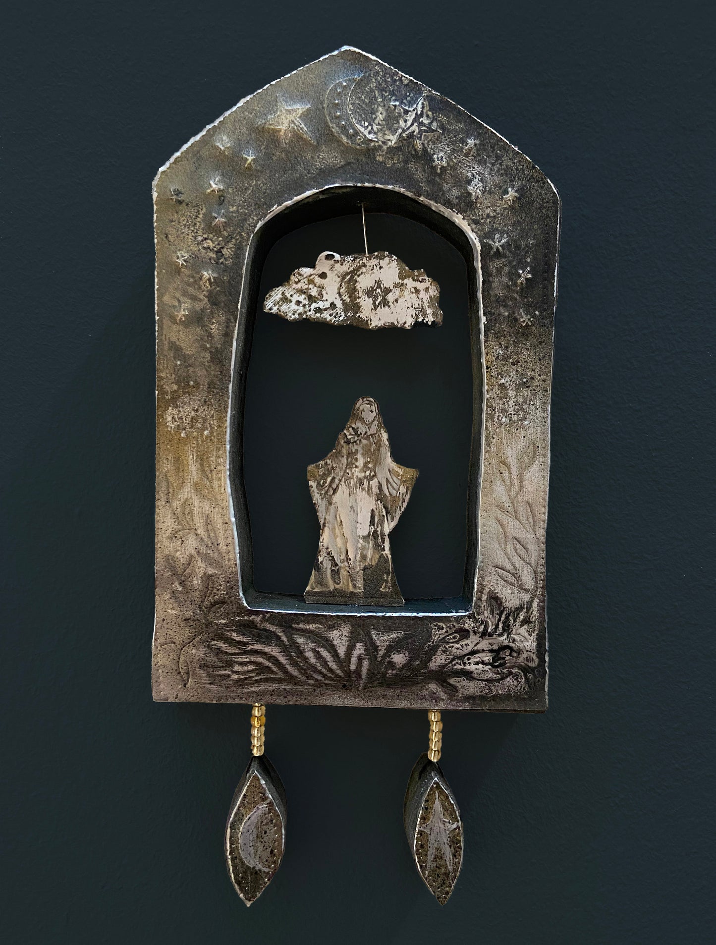 Morgan Le Fay Opera Shrine, Reclaimed Timber, Stamped Aluminum