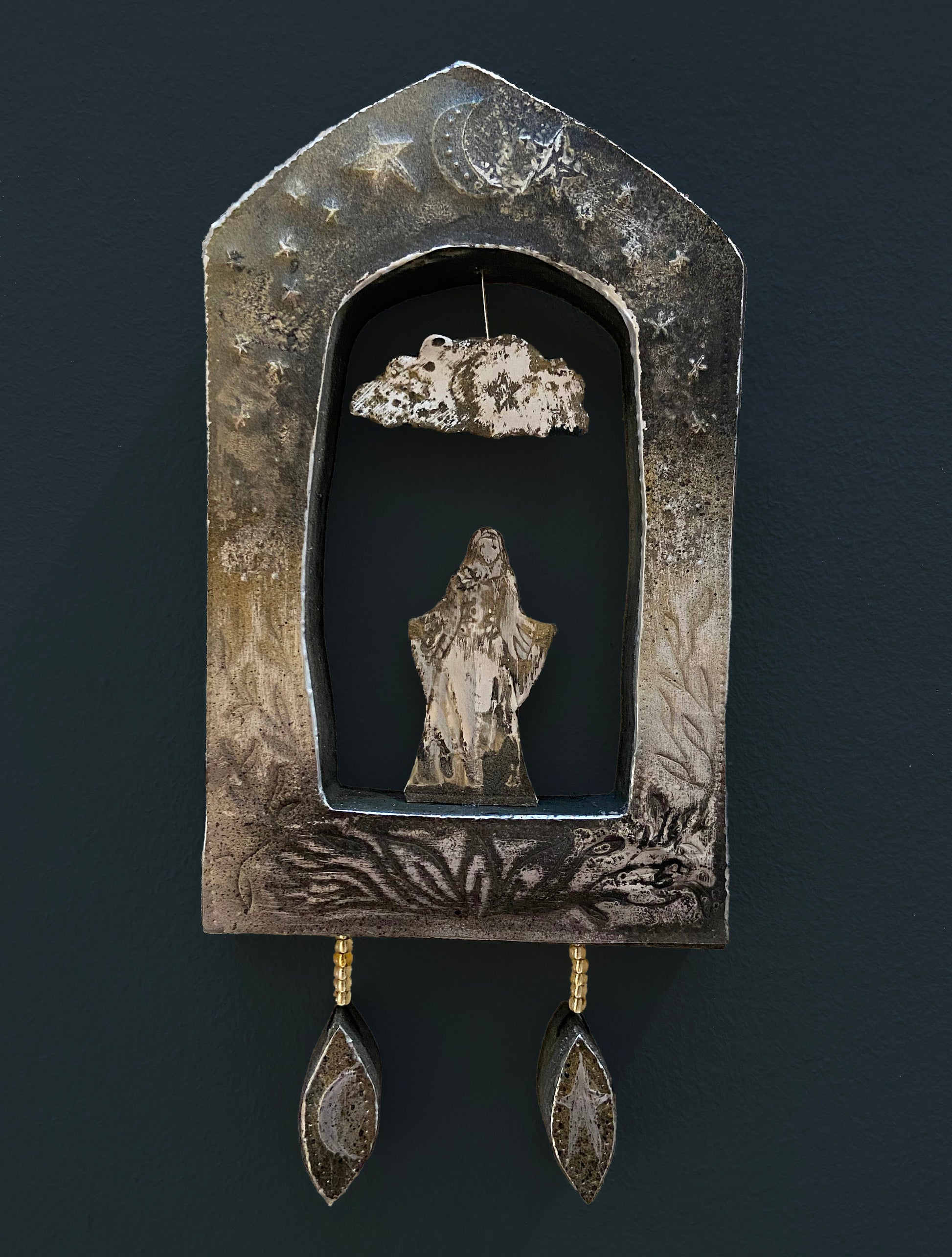 Morgan Le Fay Opera Shrine, Reclaimed Timber, Stamped Aluminum