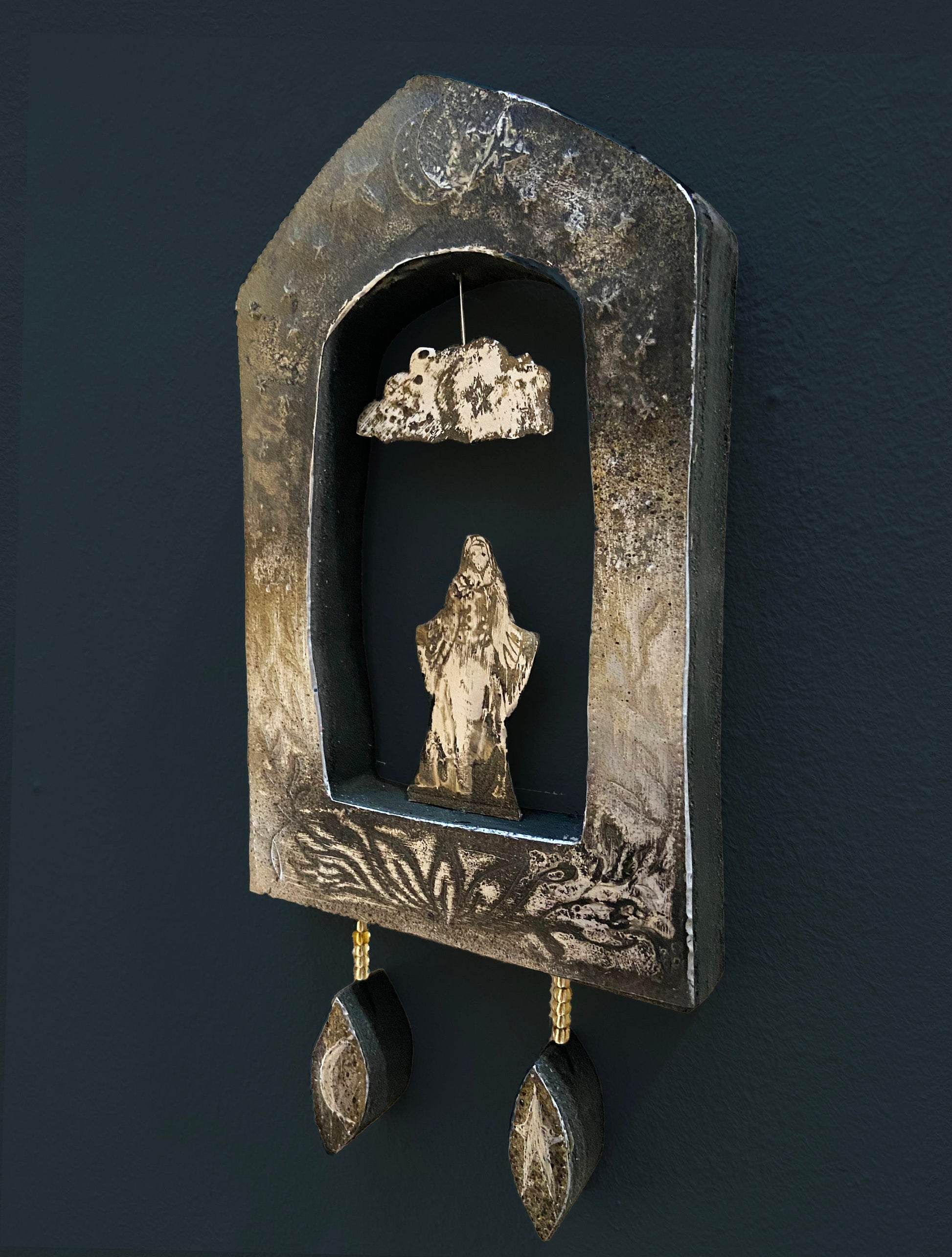 Morgan Le Fay Opera Shrine, Reclaimed Timber, Stamped Aluminum