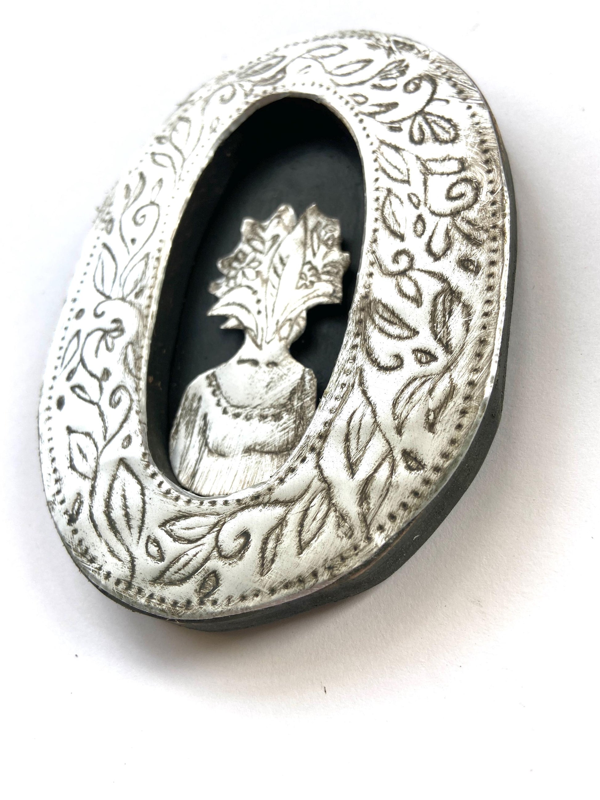 Etched Metal Floral Ancestor Art, Recycled Materials