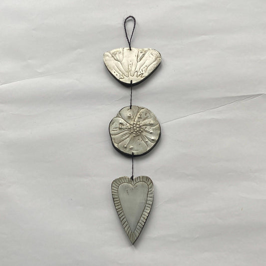Hearts and flowers, recycled metal and wood wall hanging