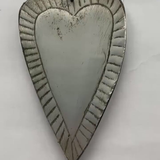Hearts and flowers, recycled metal and wood wall hanging