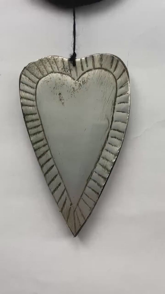 Hearts and flowers, recycled metal and wood wall hanging