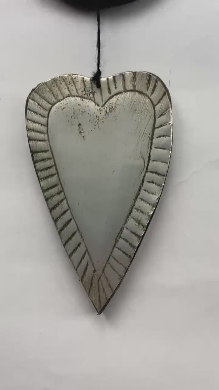 Hearts and flowers, recycled metal and wood wall hanging